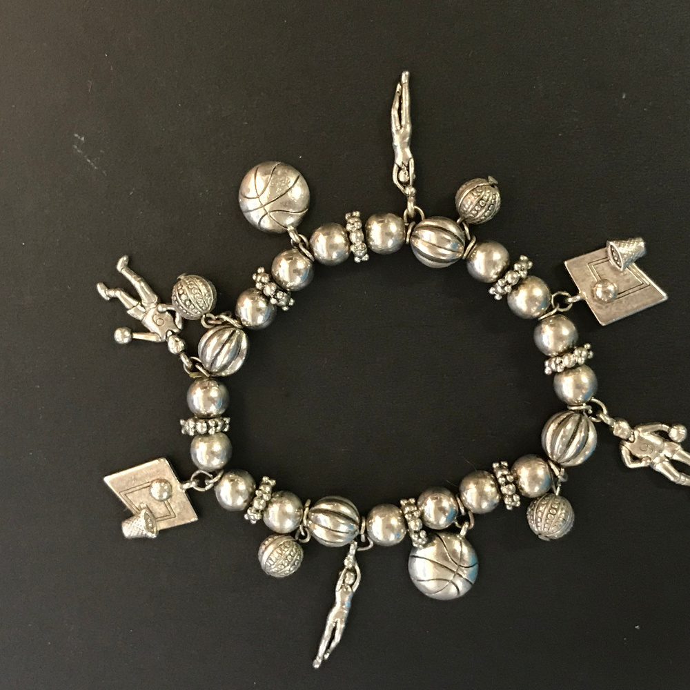 Vintage Silver Basketball Stretch Charm Bracelet